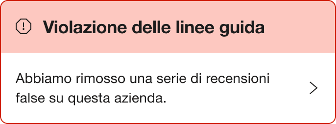 A Red warning alert banner that says "Breach of guidelines. We've removed a number of fake reviews for this company."