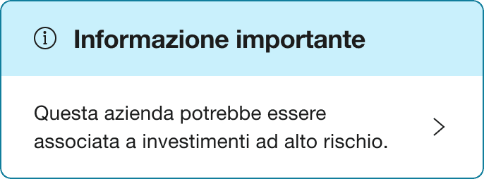 A Blue alert banner that says "You should know - This company may be linked to high-risk investments"