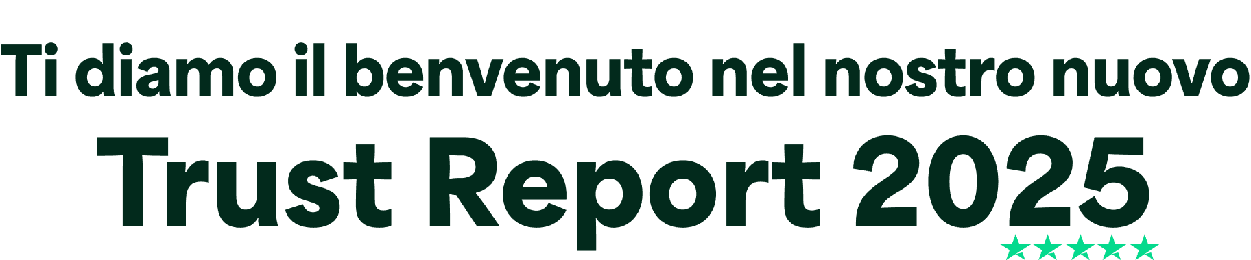 An image with the words Welcome to our new Trust Report 2025 which features 5 Trustpilot stars below 2025